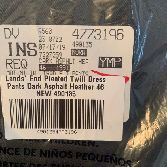 NWT LANDS' END PLEATED TWILL DRESS PANTS DARK ASPHALT HEATHER (GRAY) 46 - Picture 7 of 8
